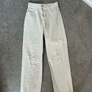 PacSun Cream Straight Leg Jeans Ripped at the knees